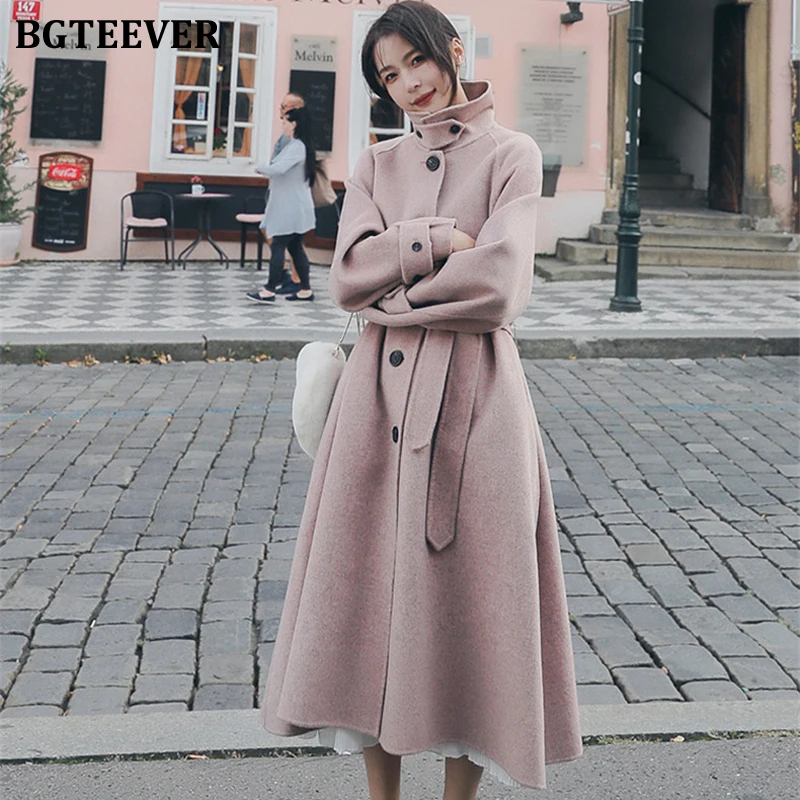 BGTEEVER винтажное женское длинное пальто зимнее длинный рукав однобортное с