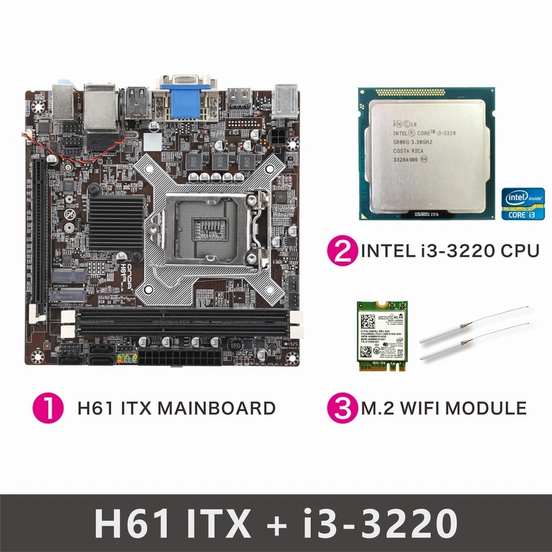 

H61 ITX Motherboard with CPU support Intel LGA1155 Pentium/Core/Xeon CPU DDR3 1600 16G RAM M.2 SSD/WIFI slot MINI PC Desktop