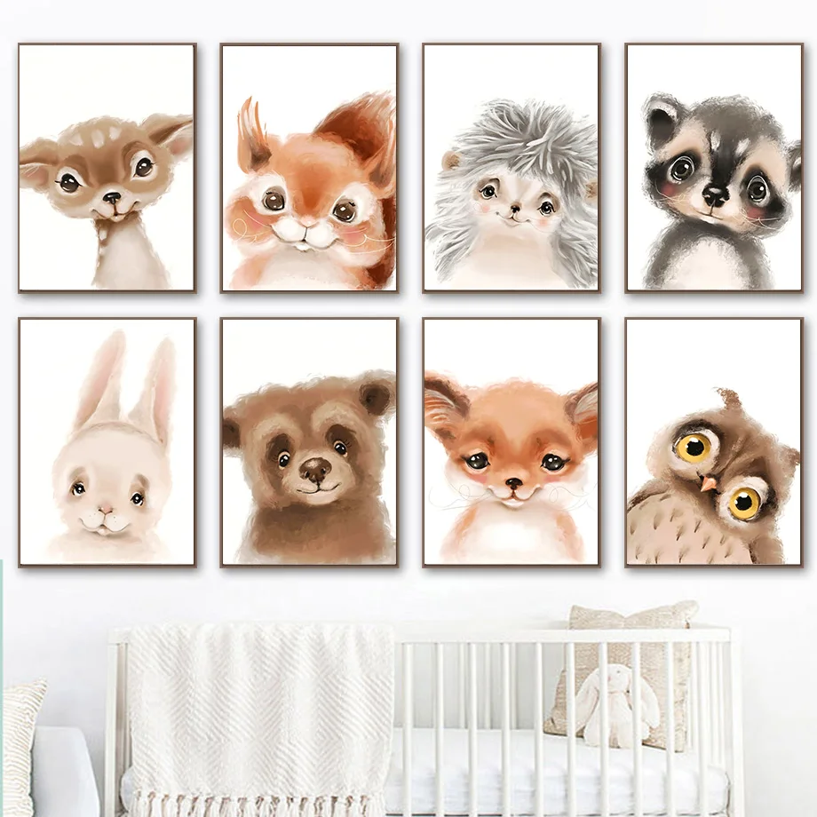 

Bear Fox Deer Squirrel Rabbit Owl Animals Wall Art Canvas Painting Nordic Posters And Prints For Baby Room Home Decor Unframed