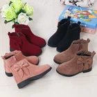 Детские полуботинки со шнуровкой для девочек, детская корейская модная модель, короткие сапоги с бантом, розовые туфли хаки, новинка От 5 до 12 лет