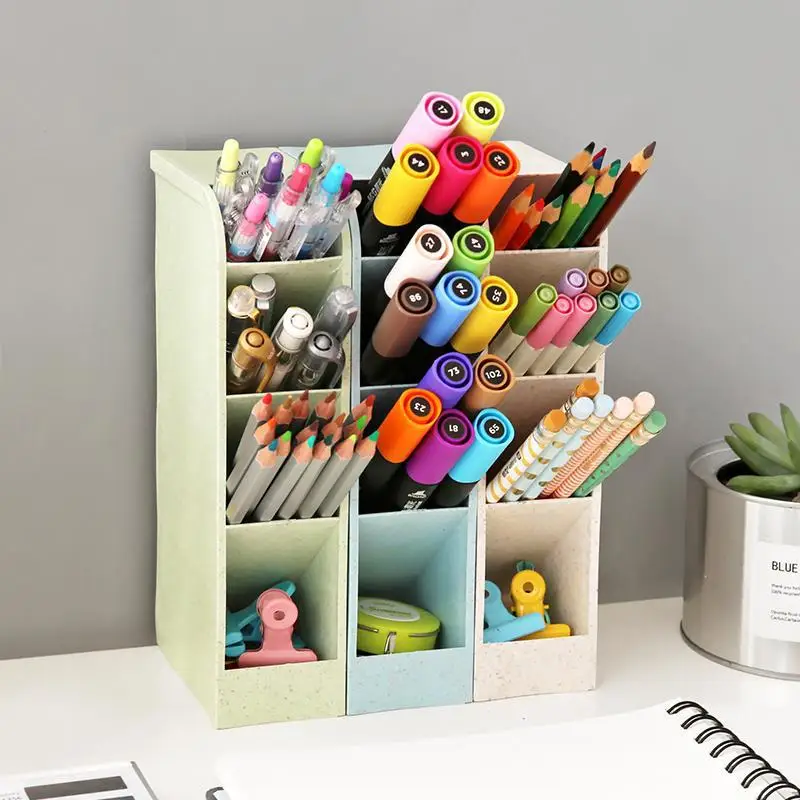 

Desktop Plastic Storage Box Office Four Grid Oblique Pen Holder Makeup Brush Lipstick Storage Rack Cosmetic Stationery Organizer