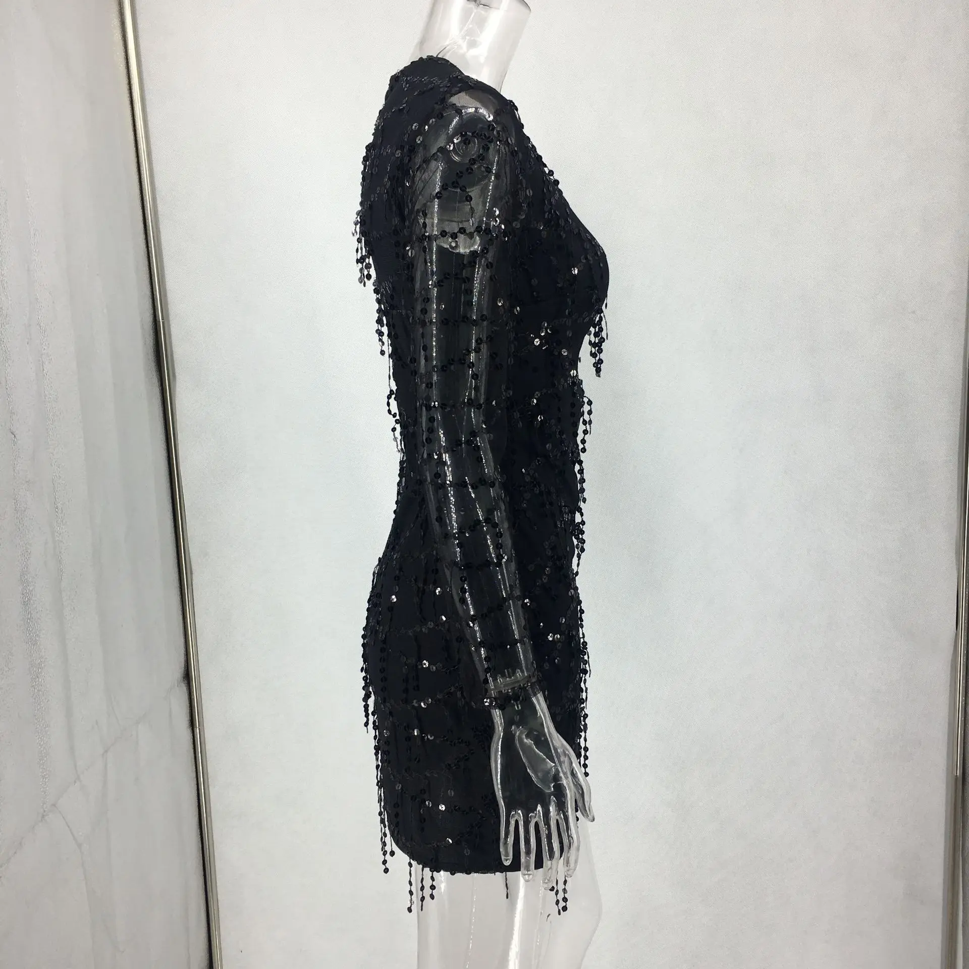 Маленькое реальное видео! Сексуальное Сетчатое платье с блестками для женщин