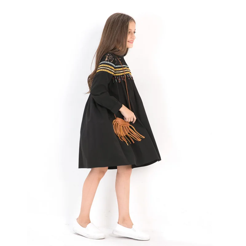 Платья для девочек с вышивкой и кисточками кружевное лоскутное платье принцессы