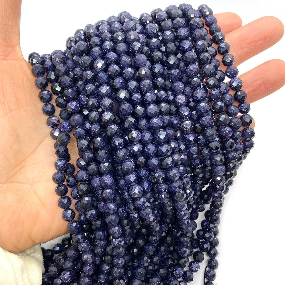 Граненые бусины из натурального камня круглые синего песчаника для