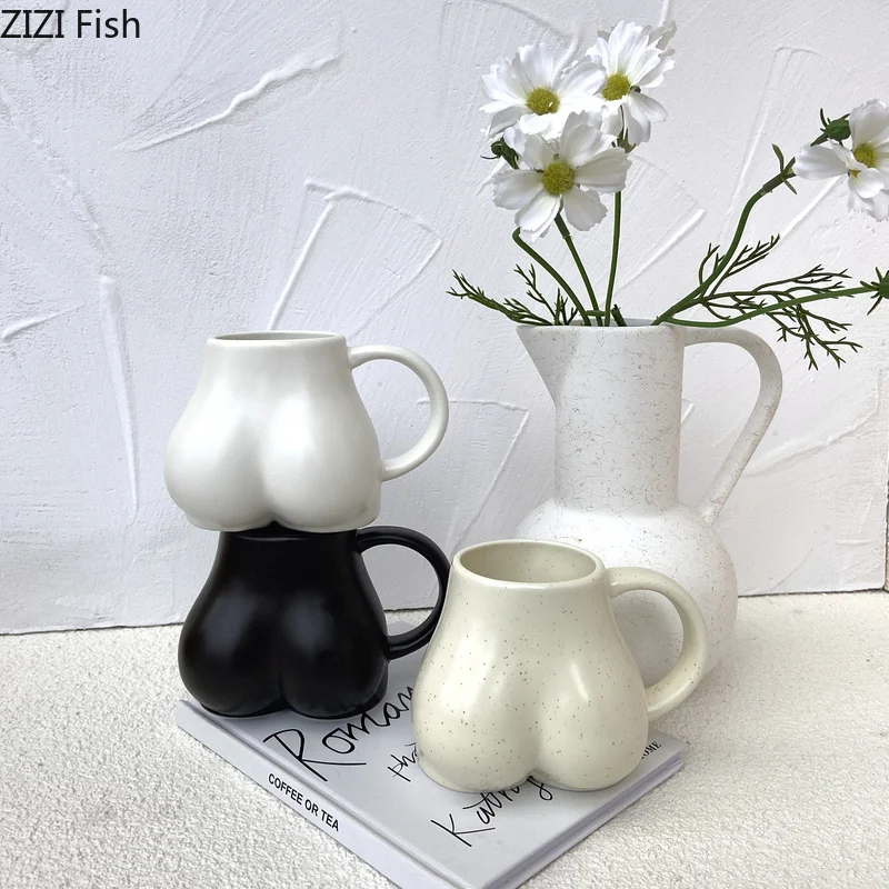 

European Ceramic Abstract Butt Coffee Cup Mug Body Art 350ml Milk Cup Solid Color Butt Mug Dining Table Desktop Home Decoration