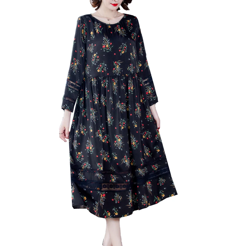 

4XL Plus Size Black Floral Chiffon Maxi Dresses 2021 Autumn Winter Vintage Casual Midi Dress Women Classy Bodycon Party Vestidos
