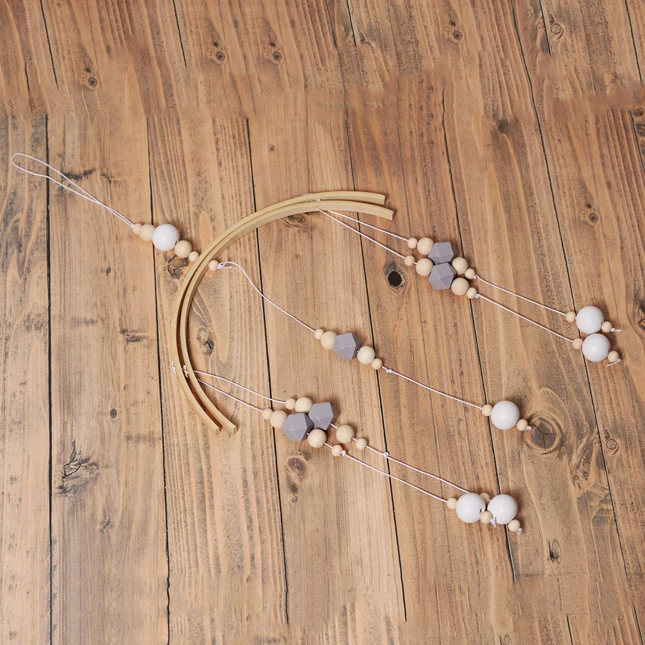 

Baby Bells Toys Rattles Wooden Wind Chimes Bell Silicone Beads Chimes Toys Kids Room Bed Mobile Hanging Decor Photography Gifts