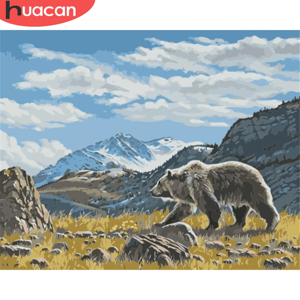 HUACAN краска по номеру медведь рисование на холсте Ручная Краска ed ing Art подарок DIY