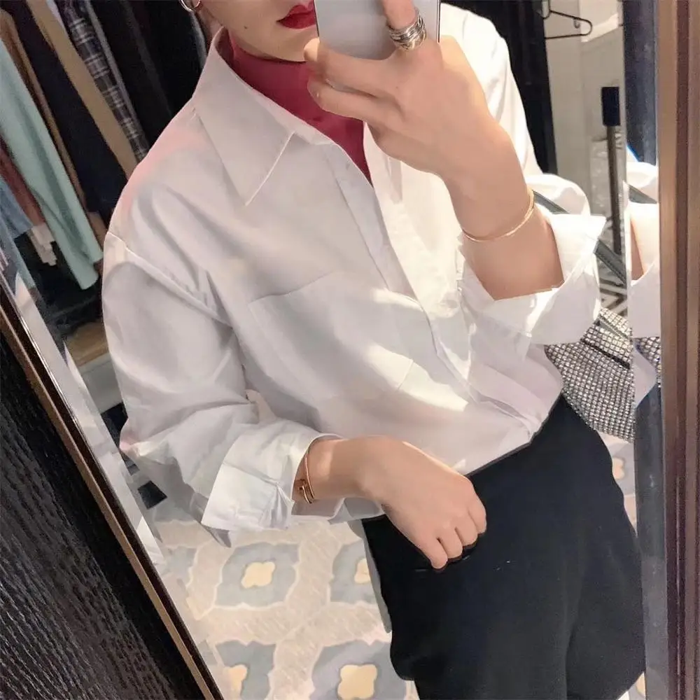 WHITNEY WANG блузки 2020 Весенняя мода уличная одежда корейский стиль поддельные 2 штуки