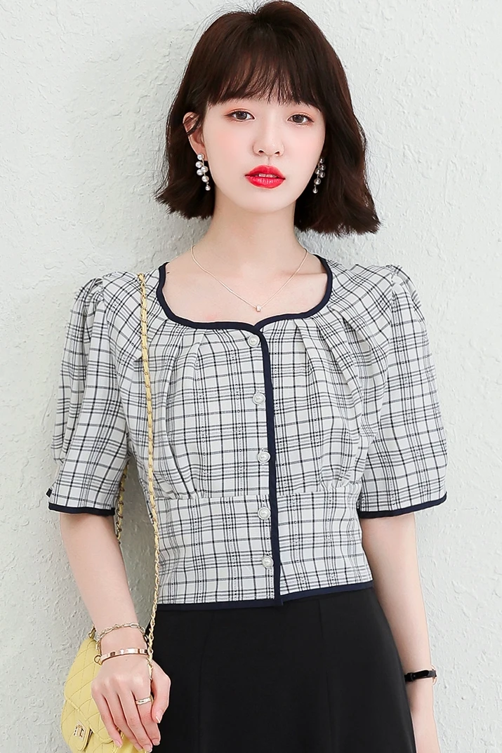 

COIGARSAM Chiffon Shirt Womens tops New Summer High Waist Women shirts 5162