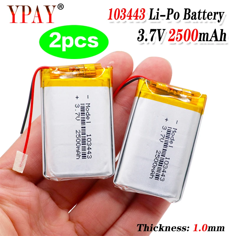 2 шт. полимерный аккумулятор 3 7 В литий 103443 2500 мАч игровой автомат MP3 MP4 MP5 литиевая