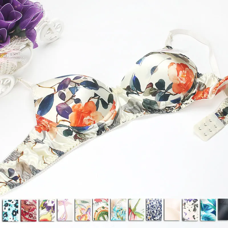 Бесшовный бюстгальтер из чистого шелка без косточек 100% натурального с принтом 34