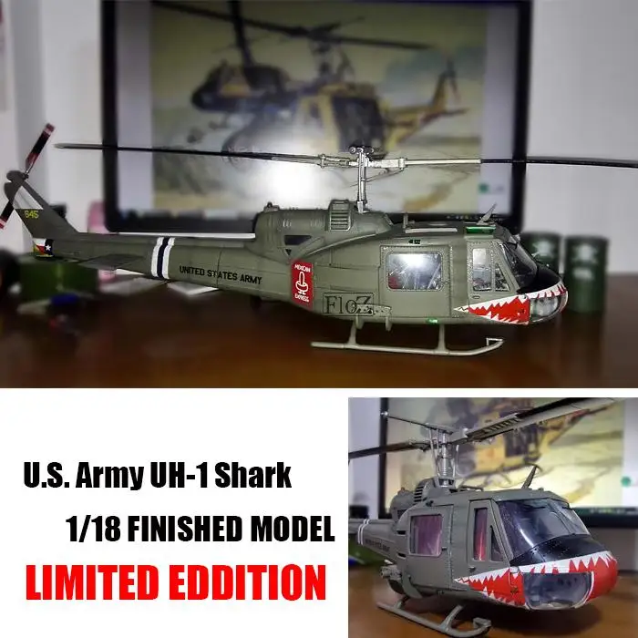 Армии США UH-1 Акула 1/18 Huey готовой вертолет easy Model Ограниченная серия |
