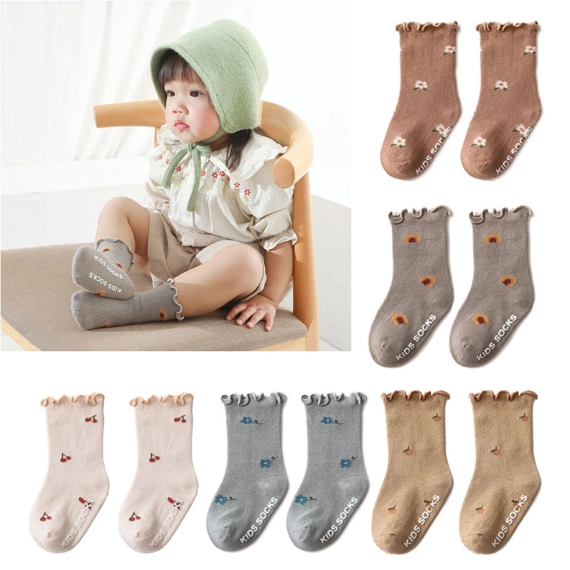 Calcetines tobilleros antideslizantes para ni&ntilde;as peque&ntilde;as, calcet&iacute;n infantil con volantes, P31B, novedad de 2021-0