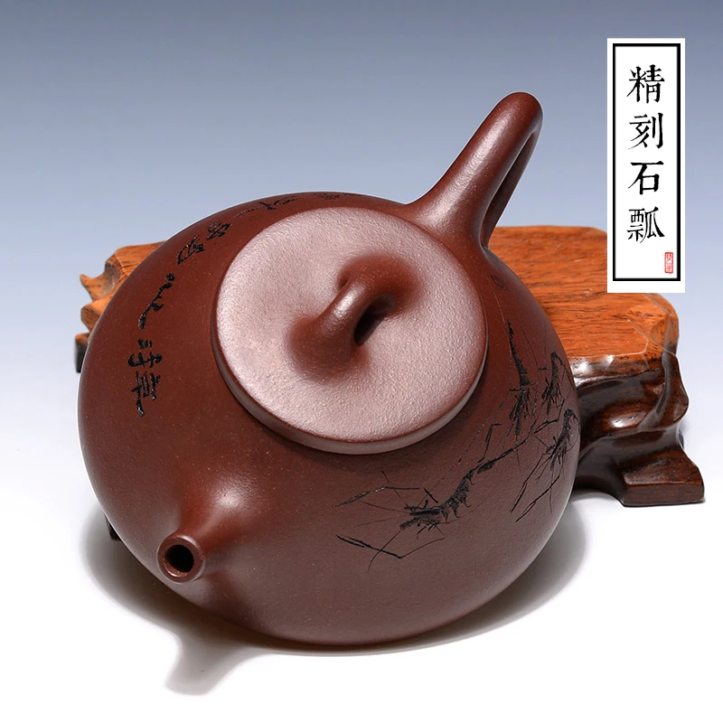 

GuYue yixing recommended pure manual teapot kung fu tea set # ore bottom groove shrimp stone gourd ladle pot of youth