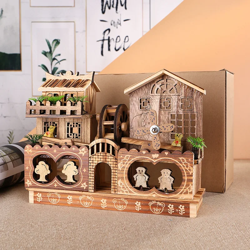 Двухэтажная фотомузыкальная шкатулка классический деревянный дом двойная