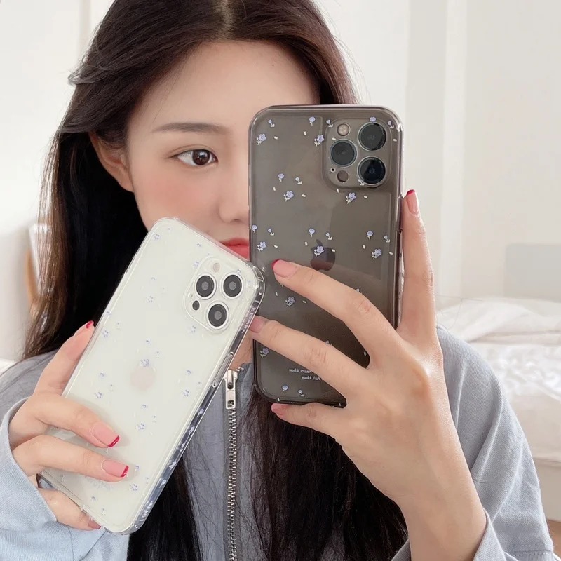 

Lovely Ins Blue Small Floral Clear Phone Case For iPhone 12 11 Pro Max Mini XS XR XS X 7 8 SE Plus Soft TPU Shockproof Cover