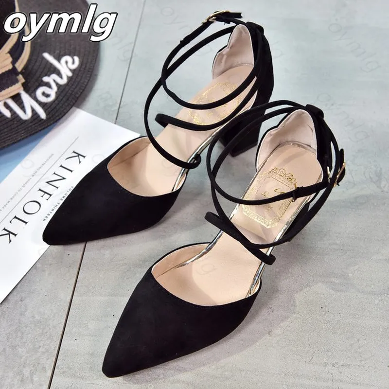 

2021 Scrub sandals high heel shoes female summer new pointed thick with cross with wild hollow high heel sandals