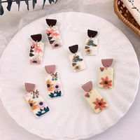 unique design flower polymer clay earrings for women 2021 trendy statement geometric clay drop earrings fashion jewelry
