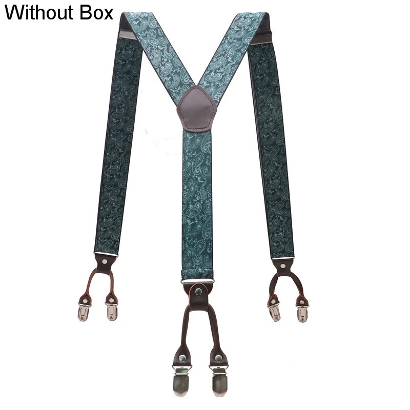 4 Without Box Мужские модные подтяжки коричневые из натуральной кожи 6 зажимы подтяжек винтажные повседневные брюки в западном стиле регулируемые подтяжки - Цвет: 4 Without Box
