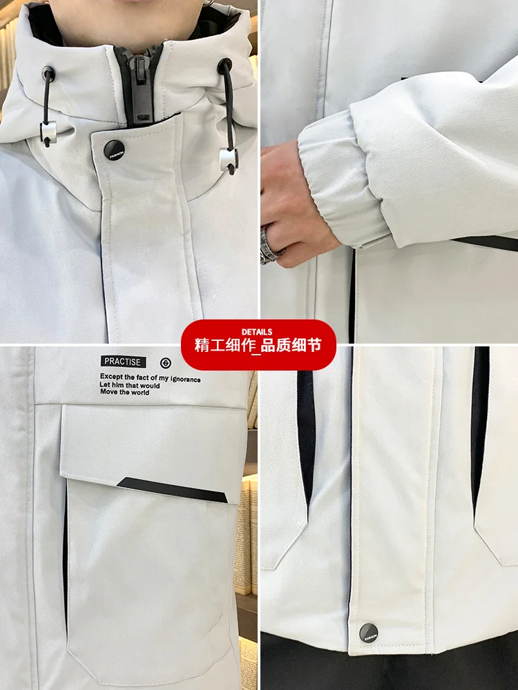 Winter Clothing Cotton Coat Men's Coat Fashionable Fleece-Lined Thickened Handsome Clothes Winter Workwear down Cotton-Padded