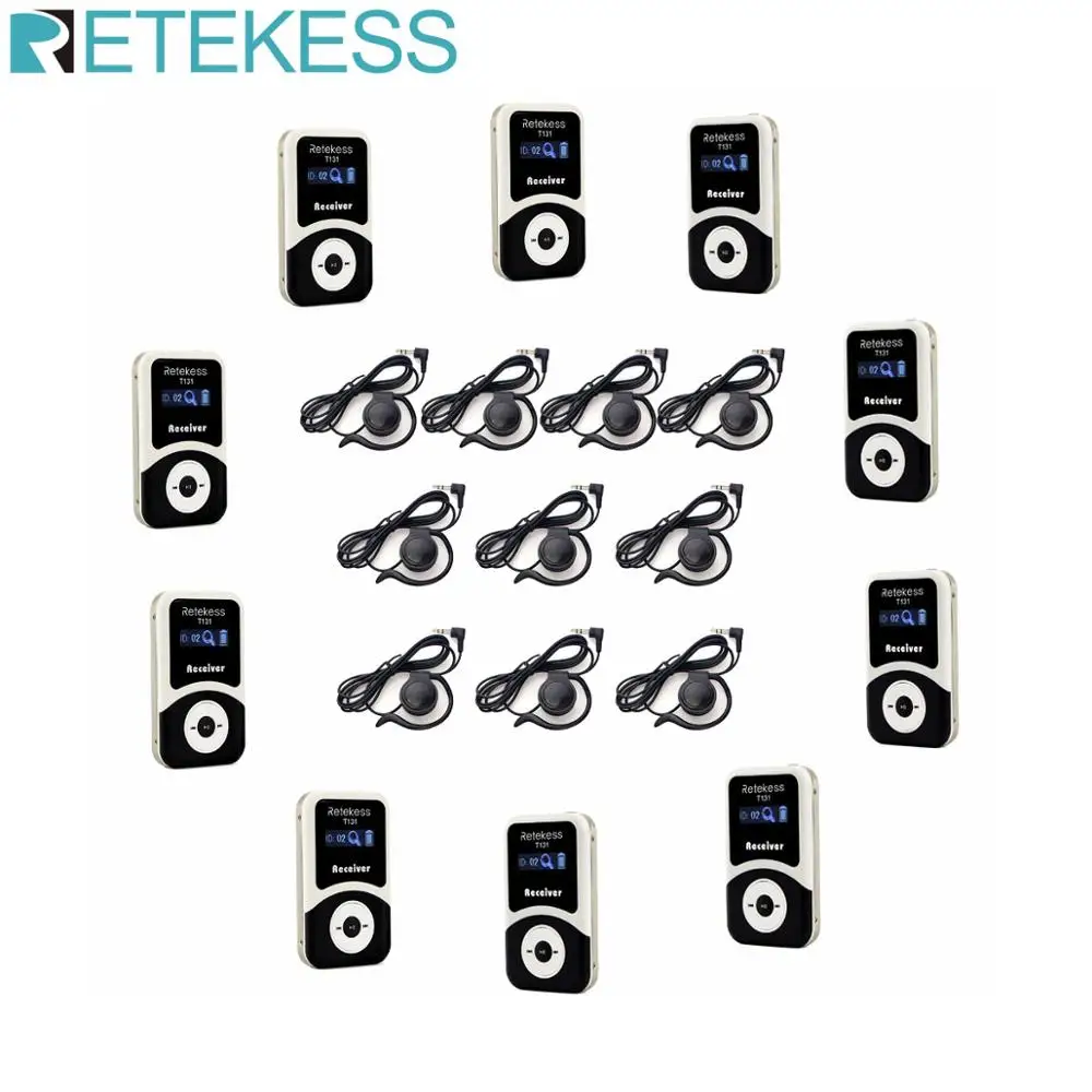 Retekess 10 шт. приемник T131+ 10 шт. наушник для беспроводной системы гида Тур гид синхронный перевод