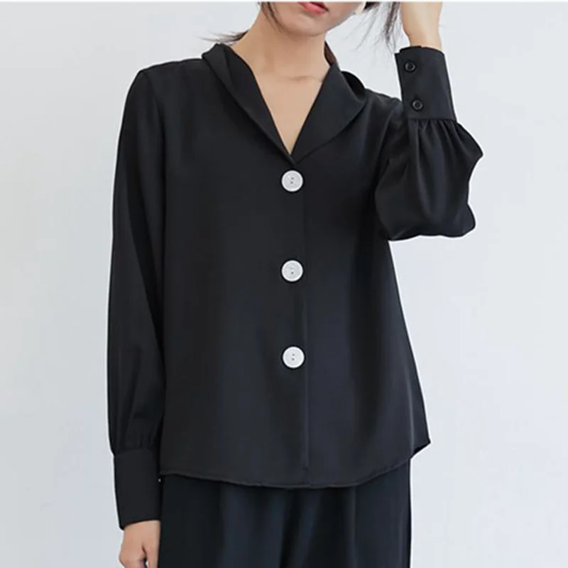 

Free Shipping Woman Feminina Women'S Vintage Blouse Fashion Clothes 2020 Black V-Neck Long-Sleeve Chiffon Shirts Female D0055