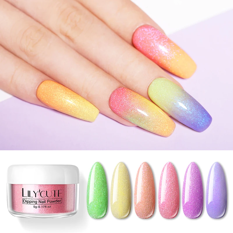 LILYCUTE 8 шт./компл. погружения ногтей Блеск порошок Наборы градиент французский гвоздь натуральный Цвет голографическая пигмента сухой без лампы для лечения