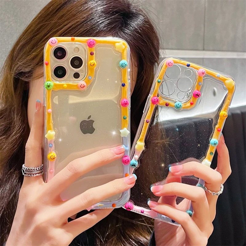 

Lovely 3D smiley bumper Clear cover for iphone 11 phone case iphone 12 12Pro 11 pro max 8 7 Plus protective case coque