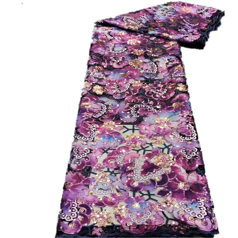 

​ ​African Lace Embroidered Fabric Nigerian Sequins Lace Fabrics High Quality Lace French Lace Fabric For Women Sewing xb-185
