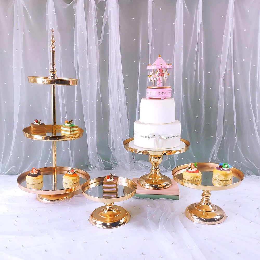 Juego de soportes para Tartas de boda, bandeja de cristal de estilo europeo para cupcakes, soporte de Metal para Tartas, fiesta de vacaciones, 4-13 unids/set-1