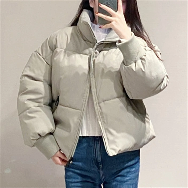 

Causal Women Solid Short Wadded Jacket 2020 Fashion Ladies Stand Collar Parker Streetwear Female Chic Thick Zipper Outercoat