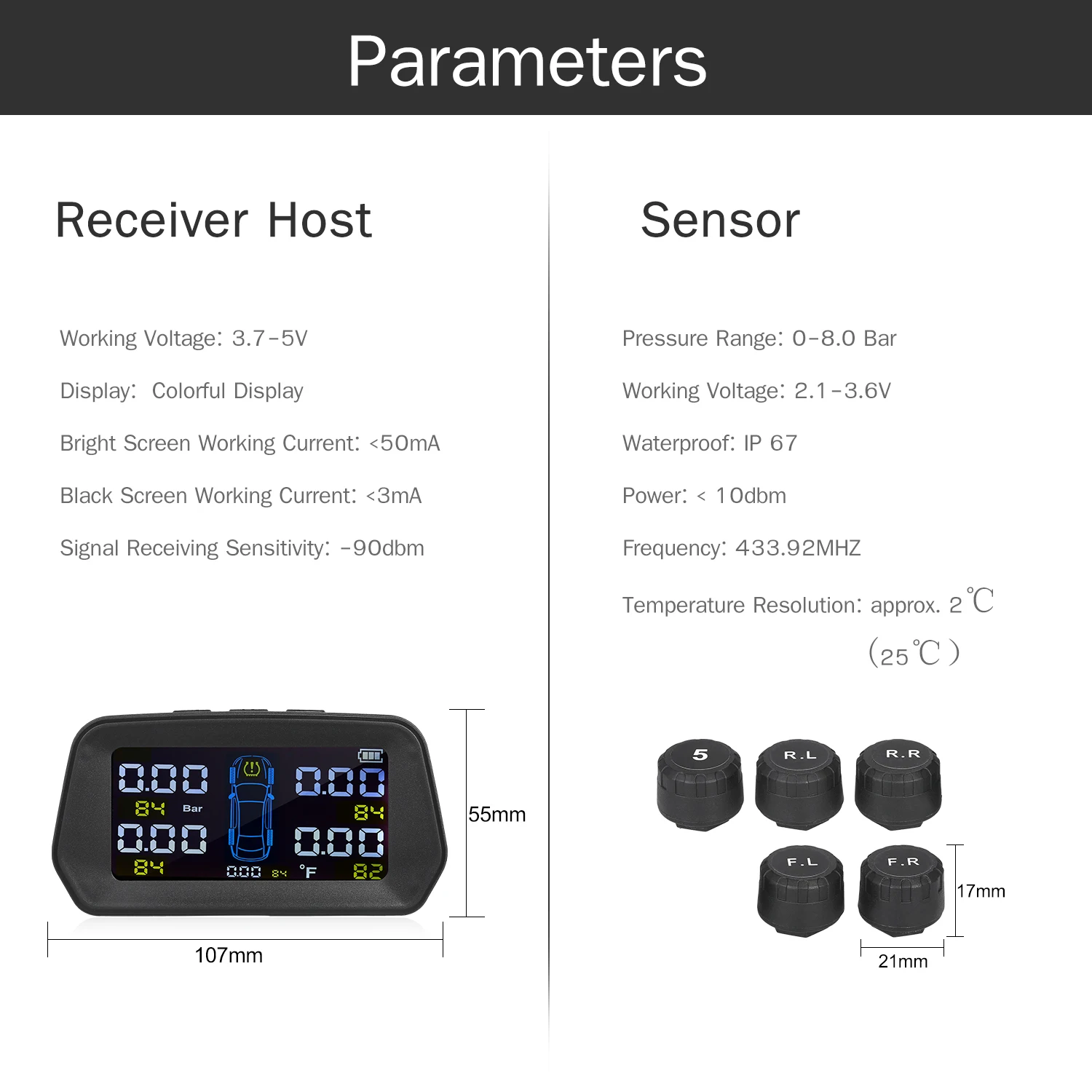 Универсальная беспроводная система контроля давления в шинах TPMS солнечные часы
