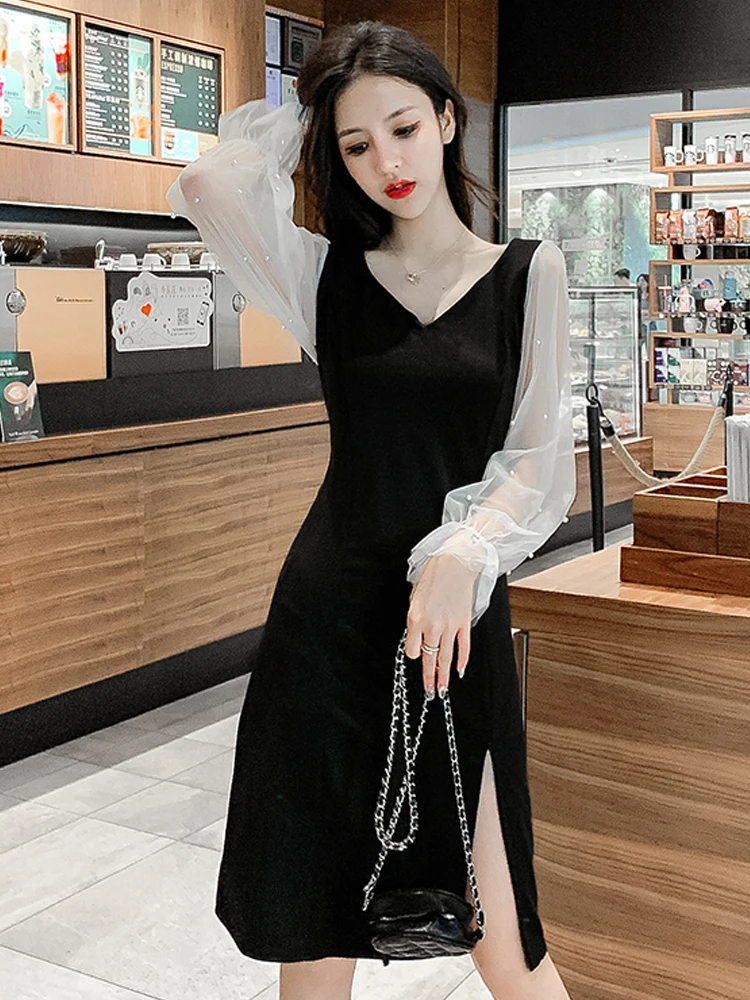 Кружевное черное сексуальное платье на весну и лето женская одежда 2020 корейские