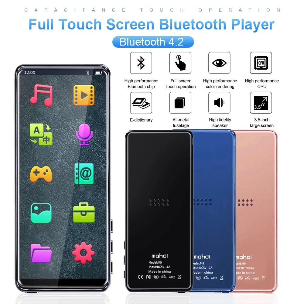 Bluetooth MP3 плеер с Полноразмерным сенсорным экраном 8 ГБ Hi Fi металлический