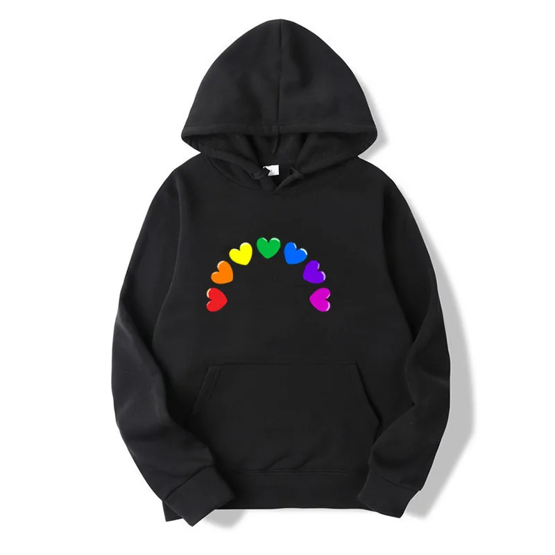 

Women Hoodie Rainbow Heart Printed Hoodies Women Fleece Long Sleeve Loose Sweatshirt with Hat Girls Pullovers Winter