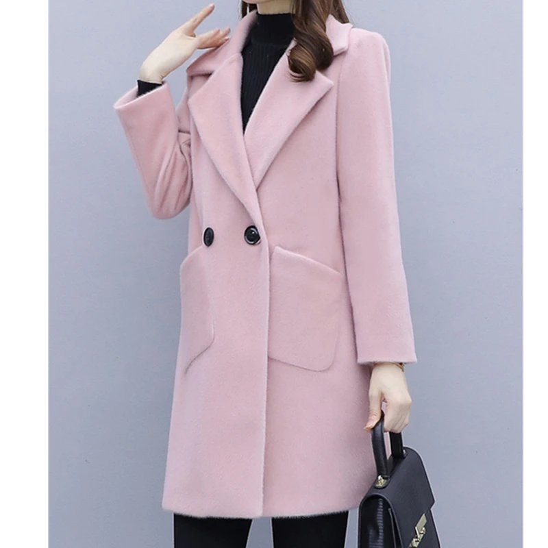 

Mid-Length Imitation Mink Woolen Coat Women's 2020 Autumn Winter New Fashion Cardigan Long-Sleeved Jacket Trend 295
