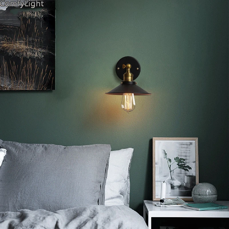 Vintage Retro Industrial iron Wall lamp sconces Adjustable bedside Bedroom kitchen loft light Balcony Aisle Villa Hote | Лампы и