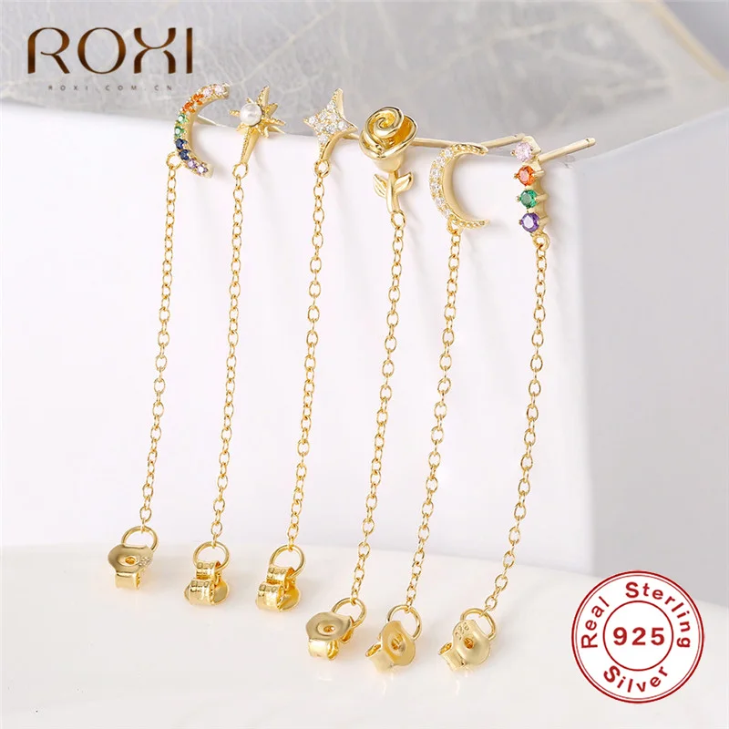 ROXI модные радужные Подвески с фианитом Висячие серьги для женщин Moon Star Boho ювелирные украшения для свадьбы серьги из стерлингового серебра 925 пробы
