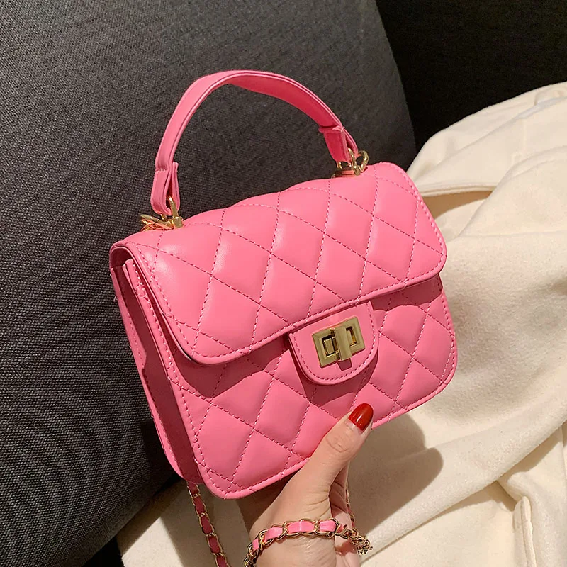 

New Women Diamond Small Shoulder Bags PU Leather Chain Flap Crossbody Bags Luxury Designer Plaid Pink Party Mini Handbags Bolsas