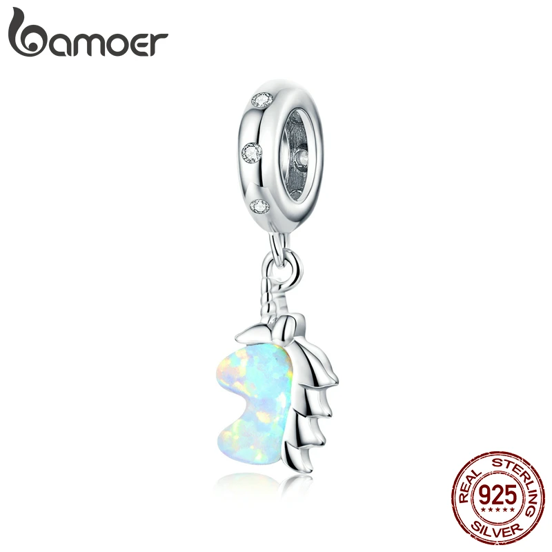 Подвеска из серебра 925 пробы с опалом в виде единорога для браслета или