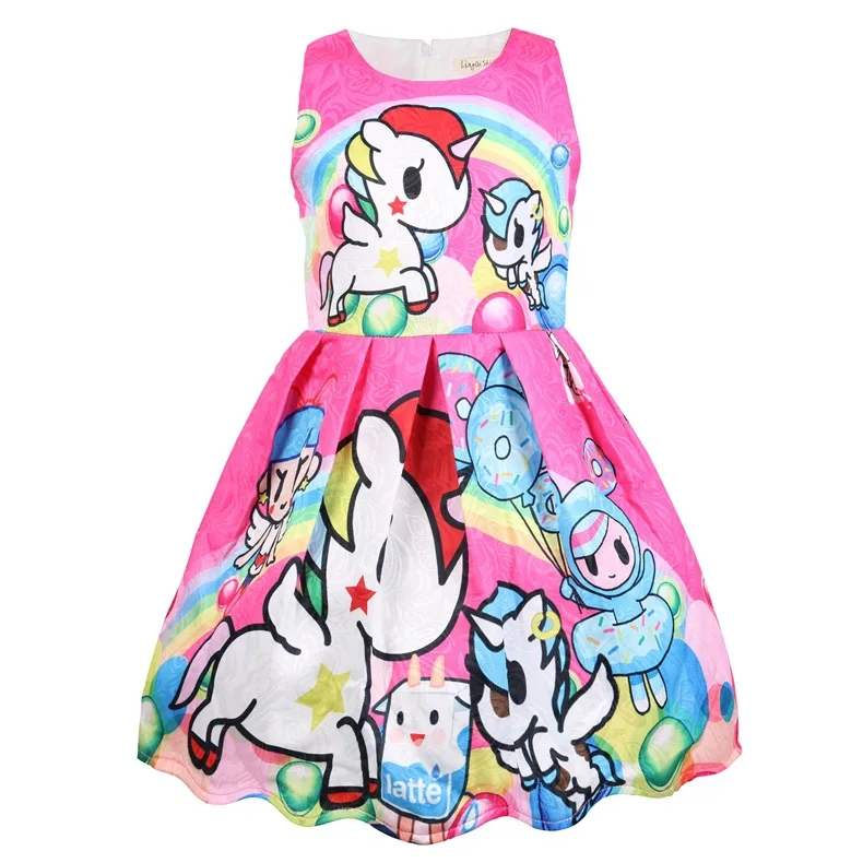 Новое летнее платье принцессы с единорогом Радужное для девочек вечерние платья