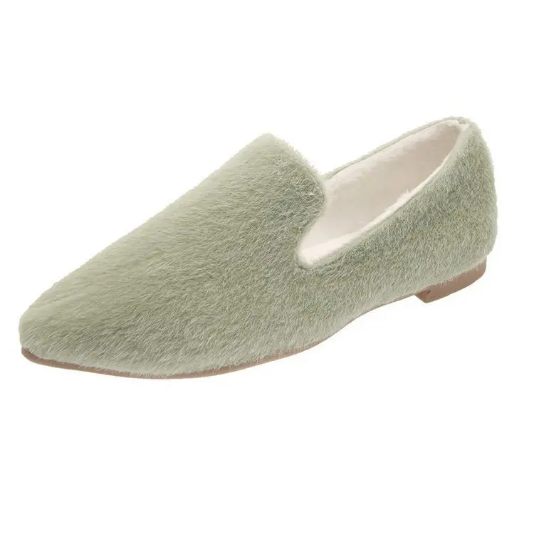 

Korean Shoes Loafers Fur Women's Moccasins Autumn Pointed Toe Shallow Mouth Casual Female Sneakers 2021 Winter Slip-on Fall New