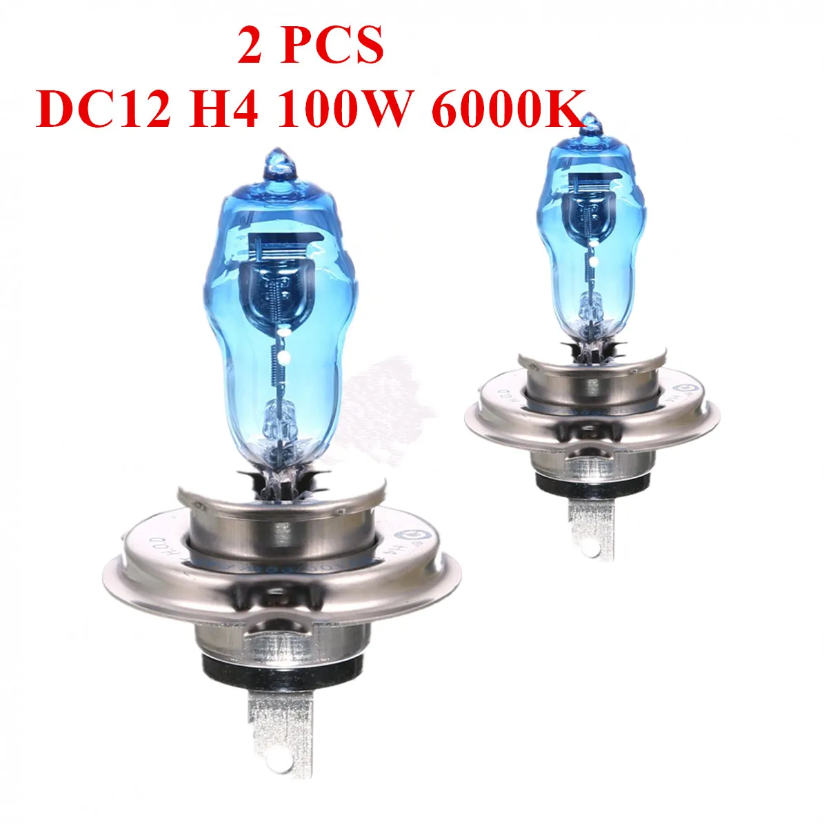 2Pcs DC 12V H4 100W 6000K White Light Super Bright Car HOD Halogen Bulbs Auto Front Headlight Lamp External Lights for Cars