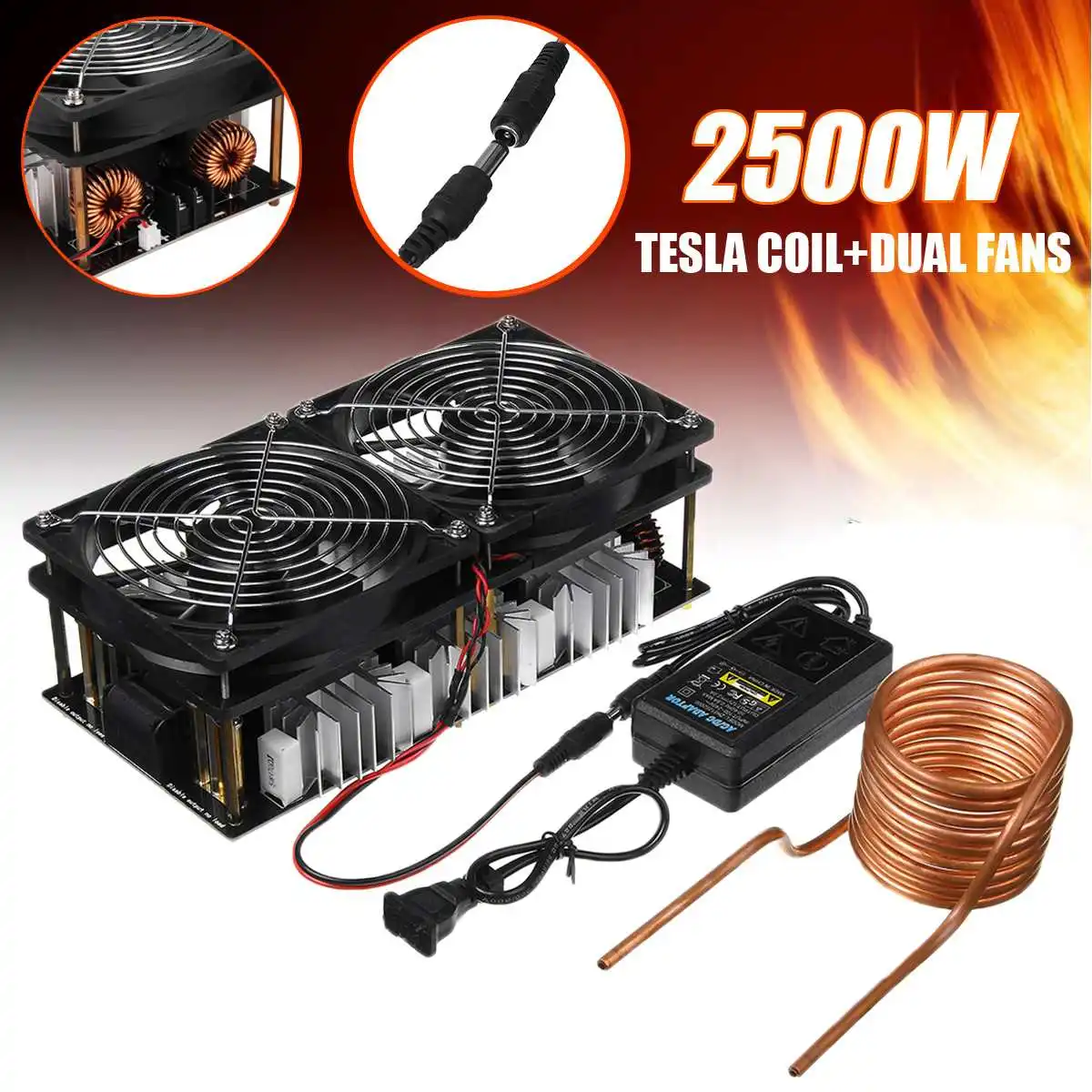 

2500W 12V-48V ZVS Induction Heater Heating PCB Board Module Flyback Driver with Coil Dual Fan Power Supply kit