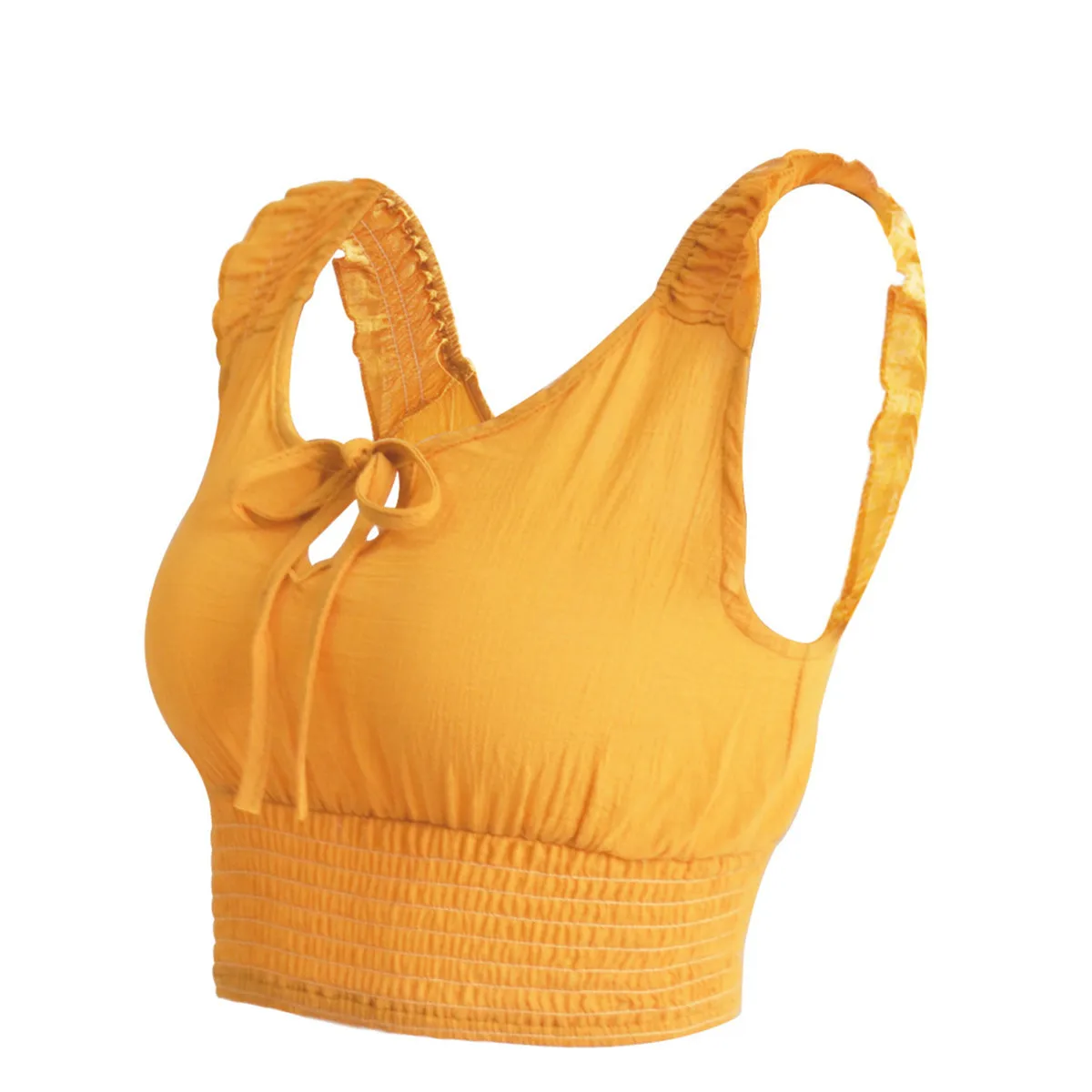 Женский укороченный топ без рукавов плиссированный с оборками спереди жилет на