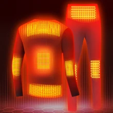8 Areas Winter Heated Underwear Suit USB Battery Powered Alpaca Wool  Women Men Heated Thermal Tops Pants Smart Phone Control
