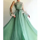 Женское длинное вечернее платье, зеленое платье с длинными рукавами для торжества, выпускного вечера, 2022