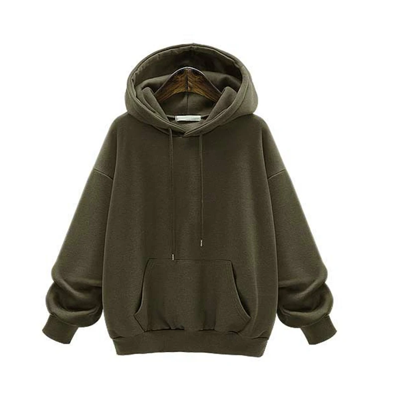 

Women Spring Autumn Long Sleeves Loose Hooded Sweatshirt Solid Color Drawstring Hoodie Casual Pullover Tops with Big Pocket Jump