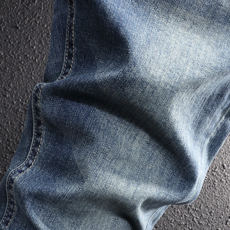 European Vintage Fashion Men Jeans Retro Blue Elastic Slim Fit Classical Designer Jeans Men Korean Style Casual Denim Pants